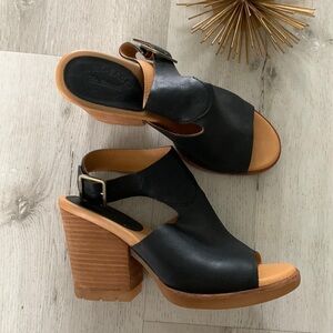 Kork-Ease Linden Black Leather T-Strap Slingback Block Heel Womens SIZE 11 M